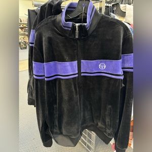 Men’s Sergio Tacchini Black | Purple Velour Full Zip Casual Tracksuit